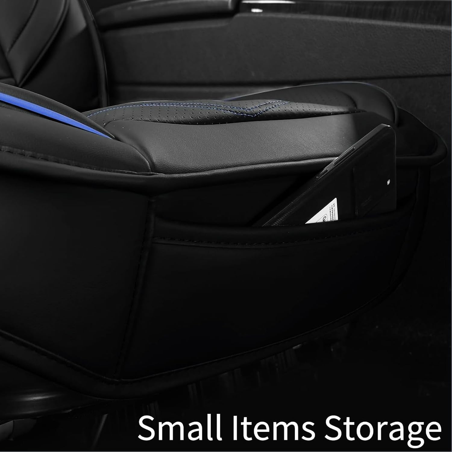 Thumbnail 6 de HChengkikz Universal Car Seat Covers (5-Piece Set) — Breathable, Waterproof Faux Leather, Airbag-Compatible, Black + Blue