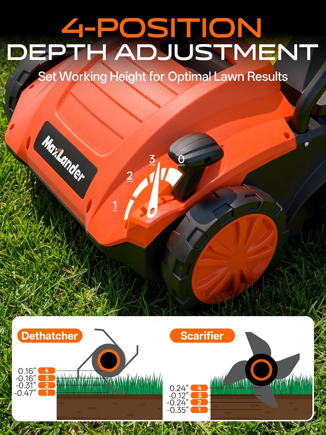 Detalle de MAXLANDER 9f73ed3b-036c-4c8e-9f5c-6dc6846cb8ef 13-Inch 12-Amp Lawn Dethatcher and Scarifier