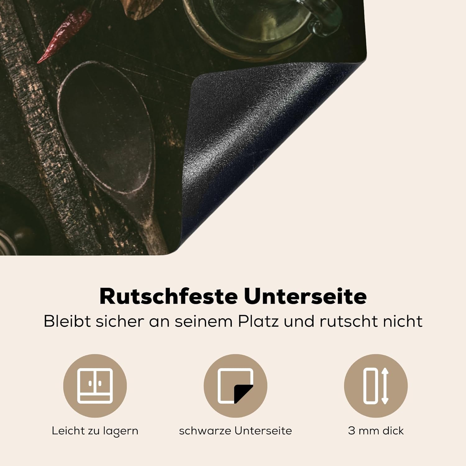 Thumbnail 2 de KitchenYeah Herdabdeckplatte Einteilig für Ceranfeld – Fotodruck „Kräuter/Gewürze“ (81x52 cm), Braun