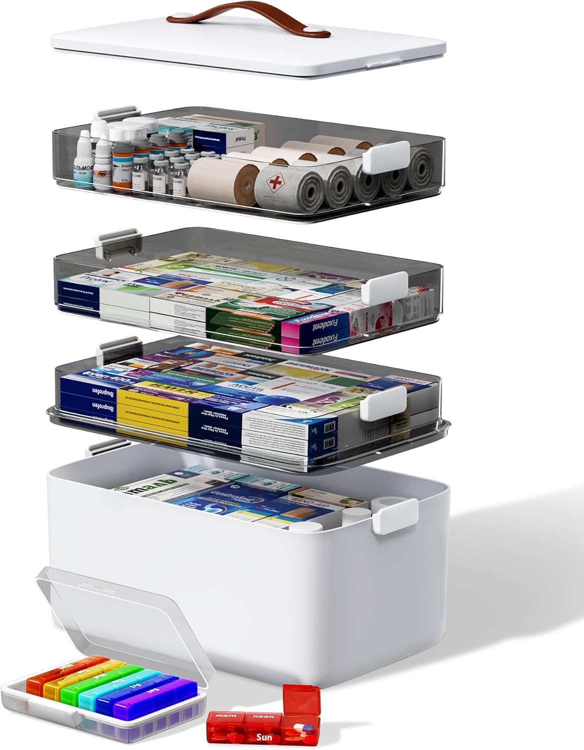 Thumbnail 5 de LEGUO Medicine Storage Organizer: 3-Tier Clear Trays with Carry Handle