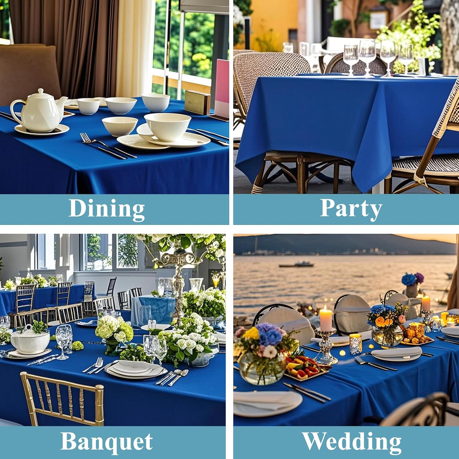 Thumbnail 5 de VidaFete Tablecloth 6 Pack 90x132 Inch Rectangle Polyester Royal Blue