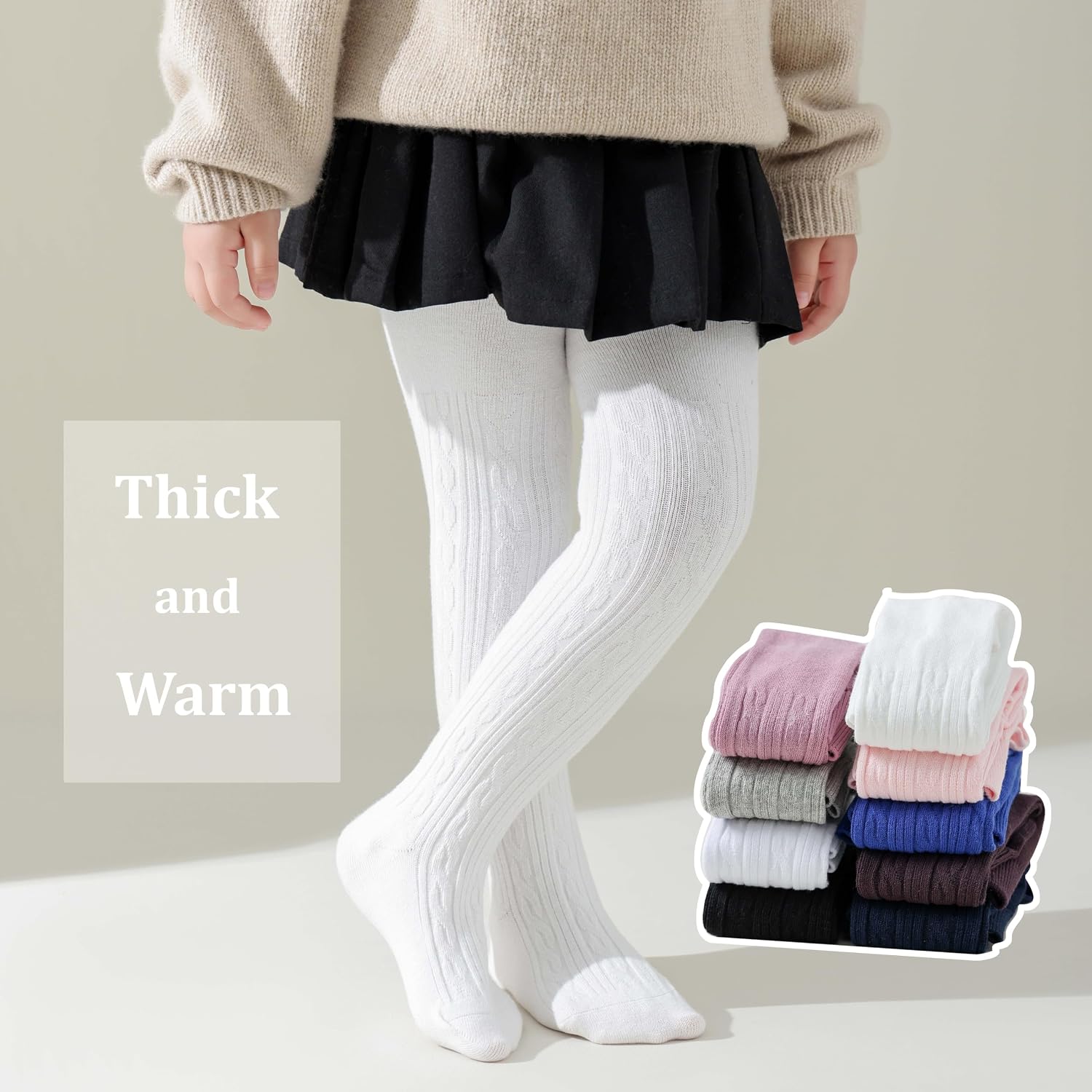 Thumbnail 4 de Marchare Baby Girls Thick Cable Knit Tights – Warm, Soft and Easy to Wear