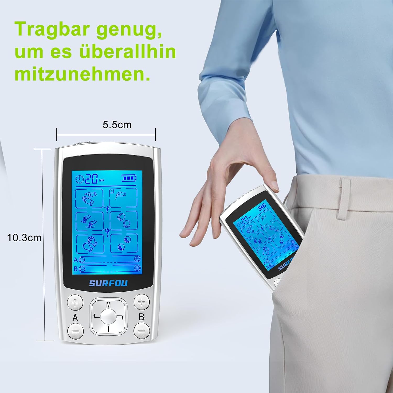 Detalle de SURFOU 3 en 1 – Électrostimulateur musculaire TENS/EMS avec thermothérapie