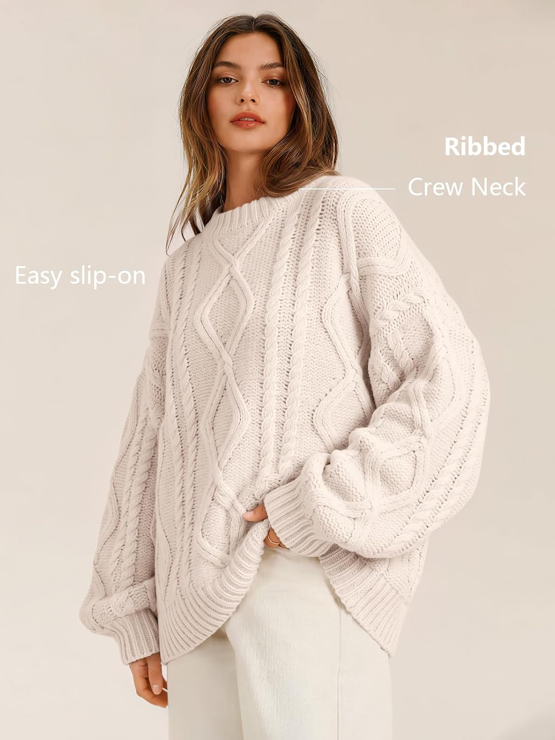 Detalle 2 de Trendy Queen Oversized Cable Knit Crewneck Sweater