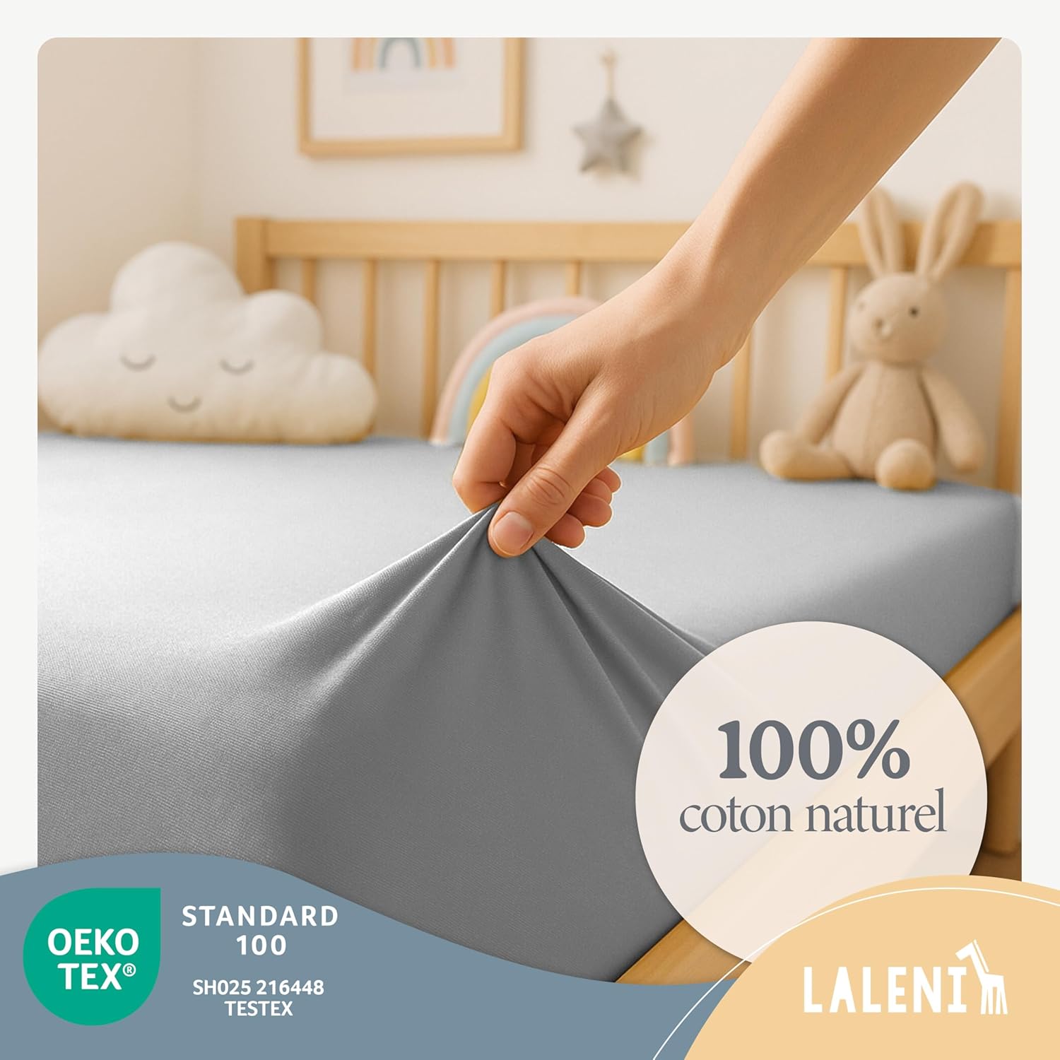 Thumbnail 2 de Laleni Basic Drap Housse Bébé 50x89 cm en jersey 100% coton certifié Oeko-TEX – Gris Moonlight (lot de 1)