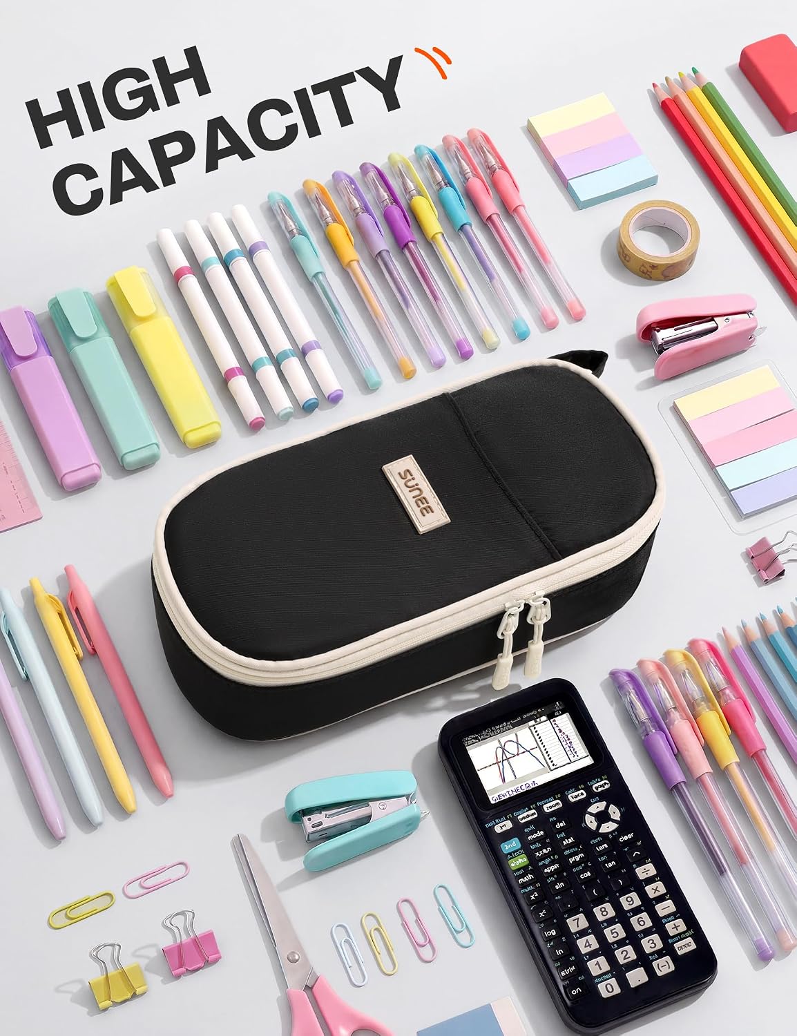 Thumbnail 6 de SUNEE Large Capacity Pencil Case with Compartments and Handle (Black)