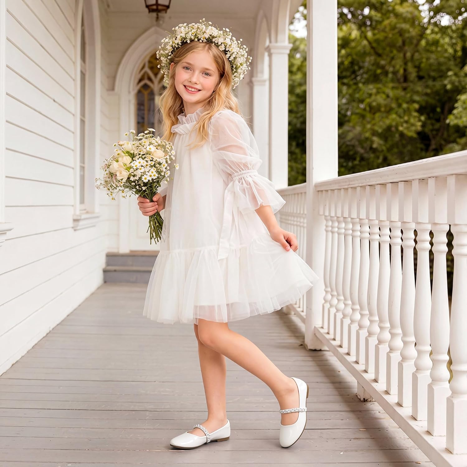 Detalle 2 de DREAM PAIRS Girls' Mary Jane Flats with Pearl Straps