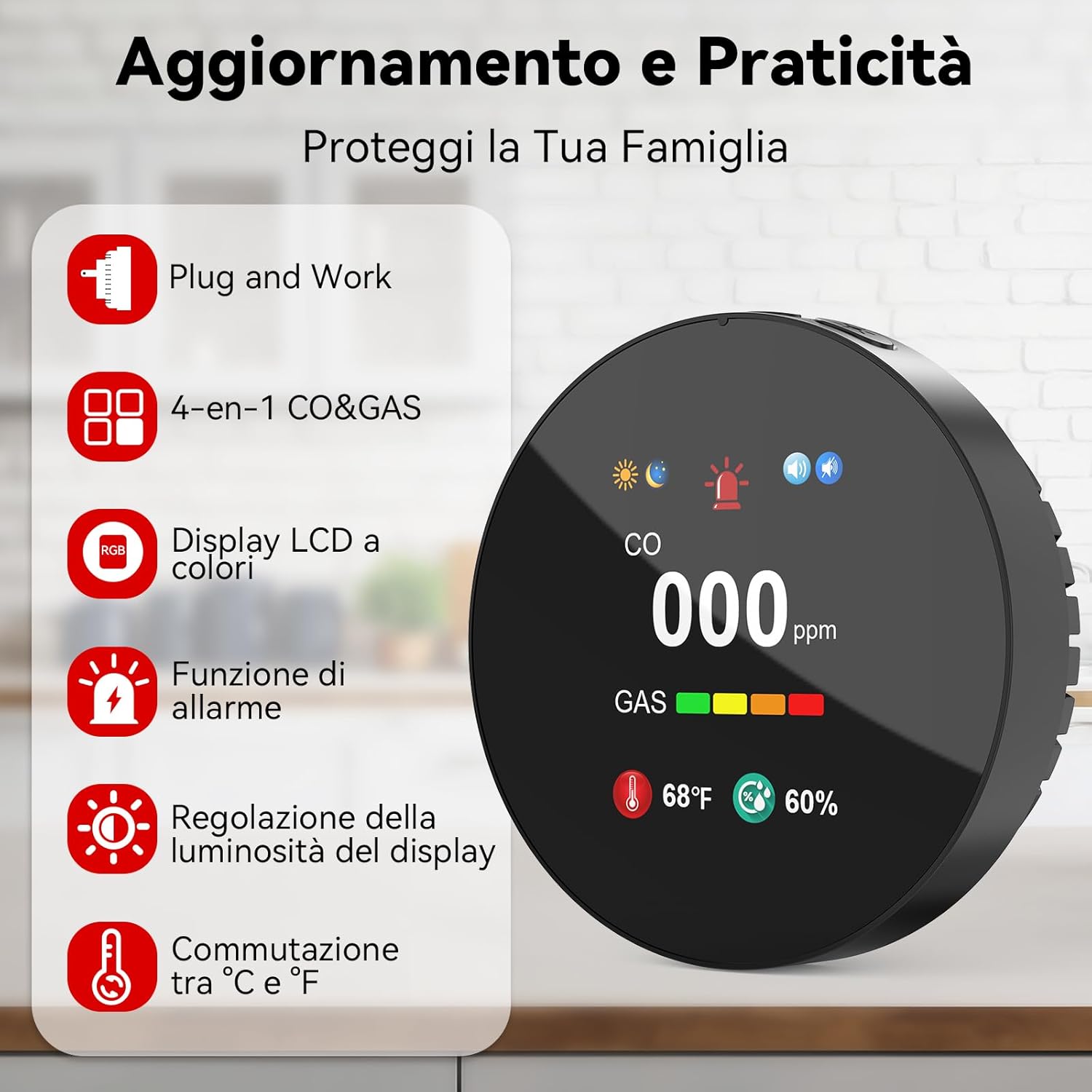 Thumbnail 2 de CHZHVAN Rilevatore gas e monossido di carbonio 4‑in‑1
