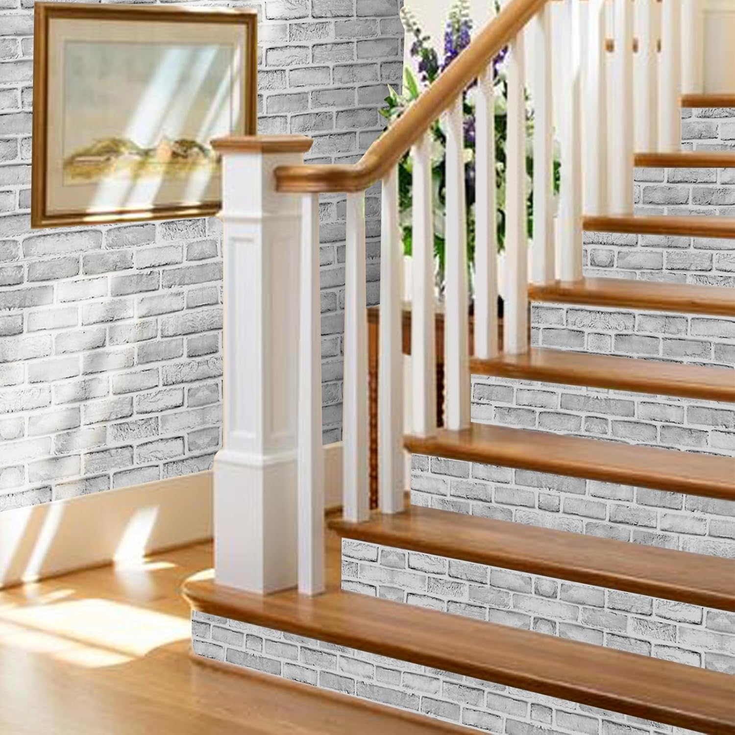 Thumbnail 3 de Shackcom Grey White Brick Wallpaper Self Adhesive 3 Pack (44.5 x 300 cm) – Peel & Stick PVC Vinyl for Walls
