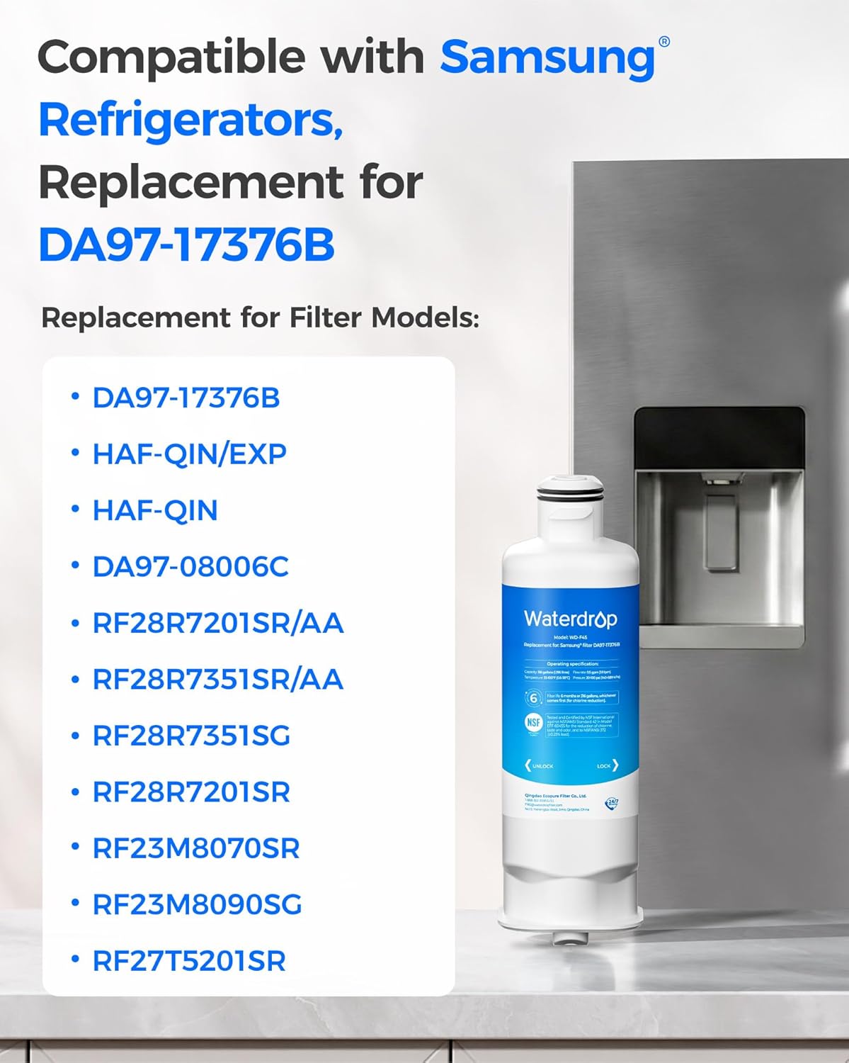 Detalle de Waterdrop DA97-17376B Replacement for Samsung HAF-Qin/EXP Refrigerator Water Filter (Pack of 3)