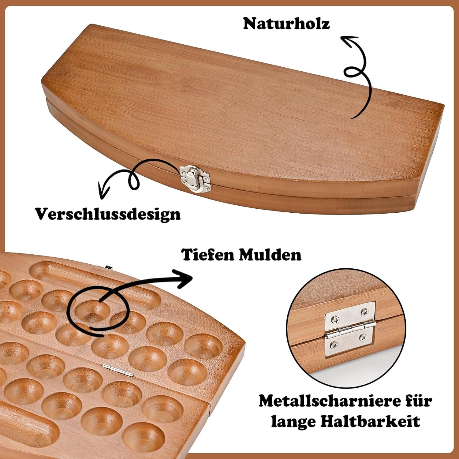 Thumbnail 3 de Wooderma Hus Bao Kalaha Mancala-Spiel aus Holz mit Edelsteinen – Strategiespiel für 2 Spieler