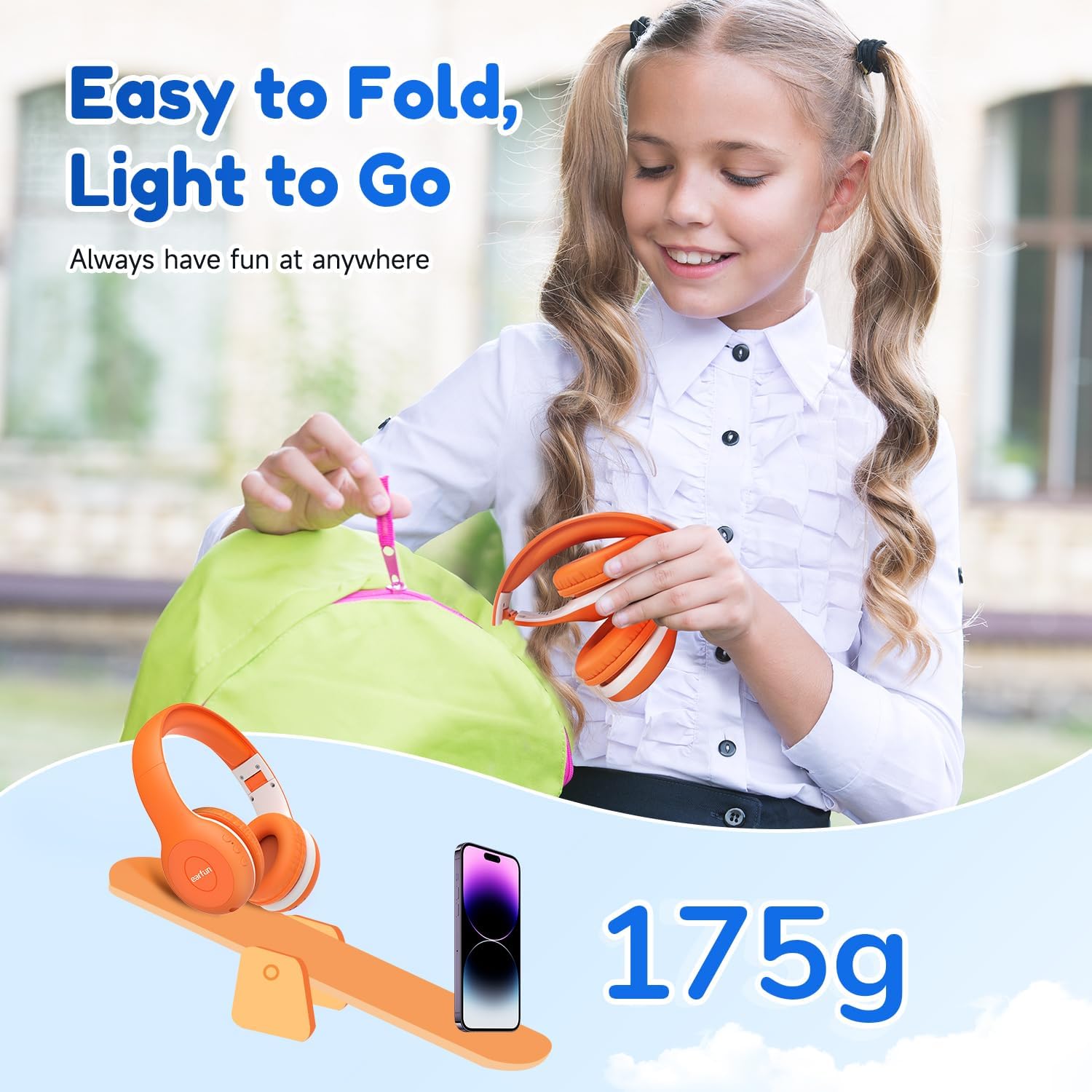 Thumbnail 6 de EarFun Bluetooth-Kopfhörer für Kinder (85/94 dB) mit HD-Mikrofon, 40 Std. Akku und faltbarem Design – Orange