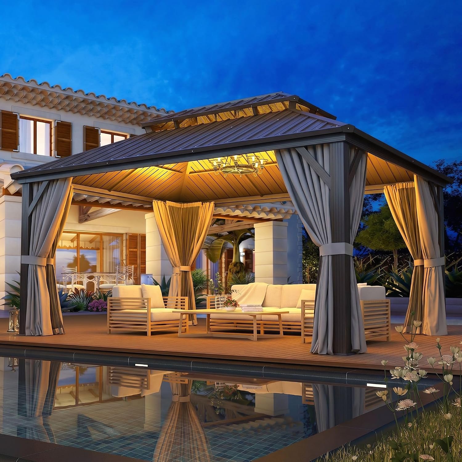 Thumbnail 1 de Aoxun G30077 12 x 16 ft Hardtop Gazebo with Steel Roof and Drainage