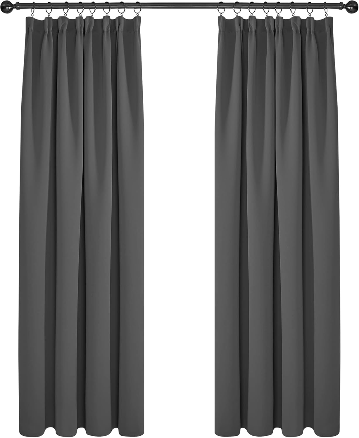 Thumbnail 6 de Deconovo blickdichte Gardine mit Kräuselband, Dunkelgrau – 2er-Set für Küche/Fenster (260×140 cm)