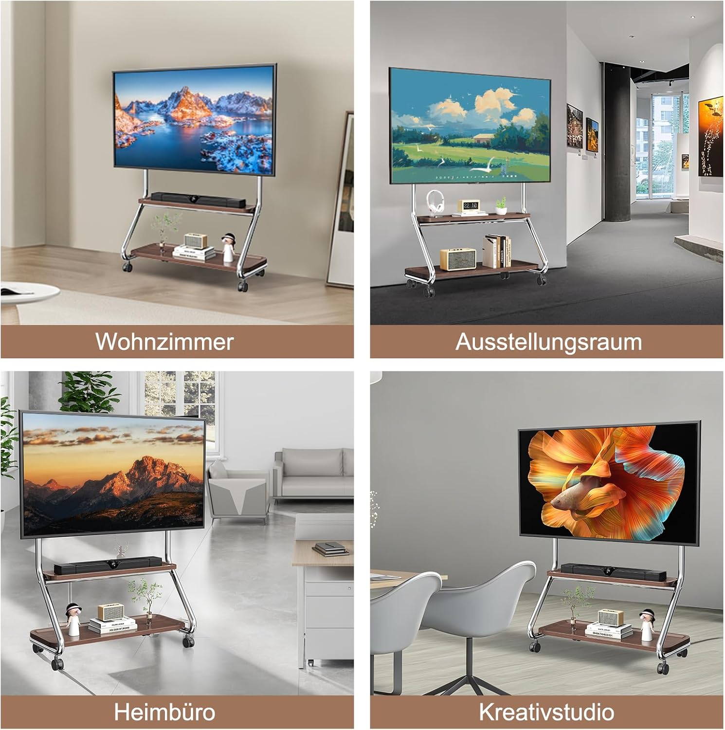 Thumbnail 6 de TV-Ständer mit Rollen für 40–75 Zoll Fernseher bis 50 kg – höhenverstellbar, universell, Silber
