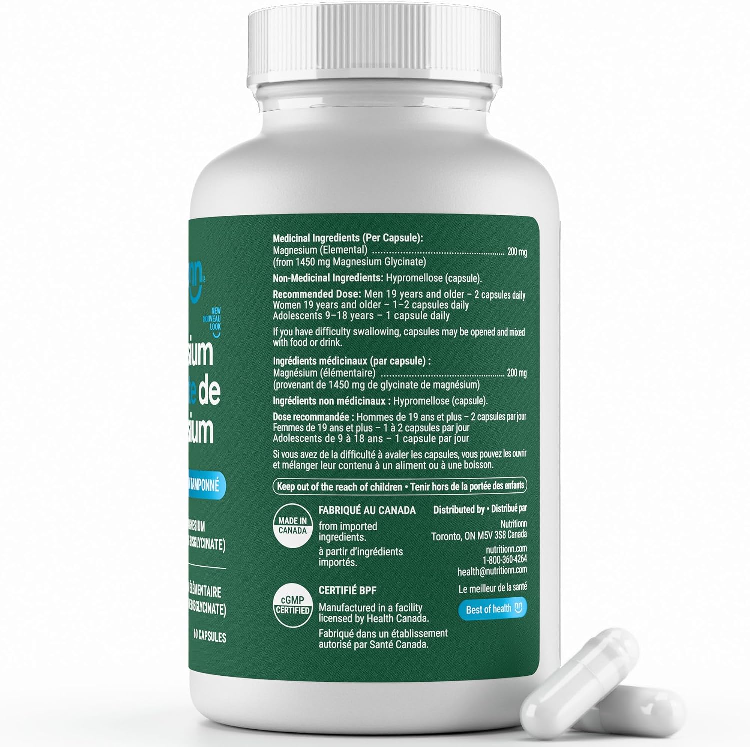 Detalle de Nutritionn Magnesium Glycinate 200 mg Capsules, 60 Count, Pure Bisglycinate