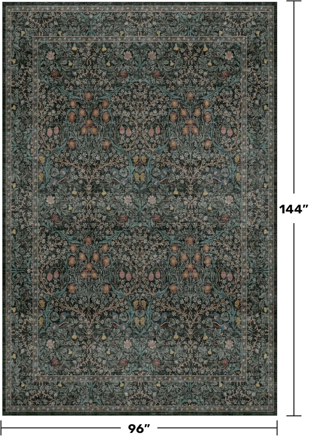 Thumbnail 1 de Hazo Haus Large Living Room Rug - Vintage Floral Green (8 x 12)