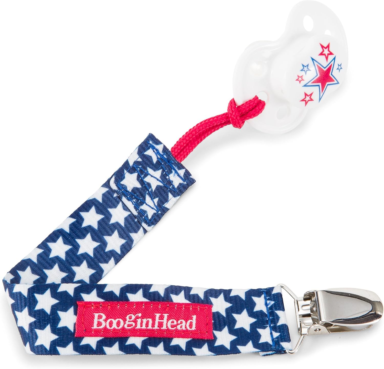 Detalle 2 de BooginHead おしゃぶりホルダー グレーホワイトシェブロン 布ストラップ・プラスチック製クリップ