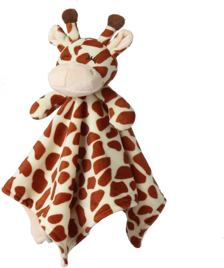 Detalle 2 de CREVENT soft plush animal face security blanket (fleece mink) – Brown giraffe, 34 x 34cm