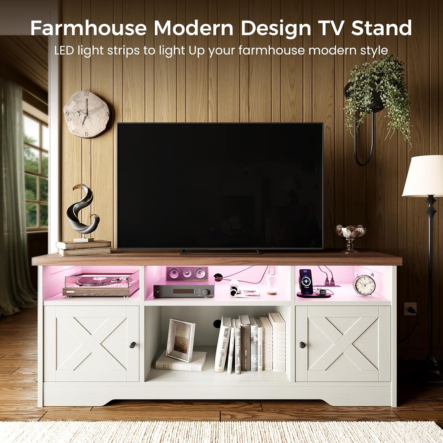 Thumbnail 1 de Casaottima 0724FXAJARN Farmhouse TV Stand for 65-Inch TVs with LED Lighting