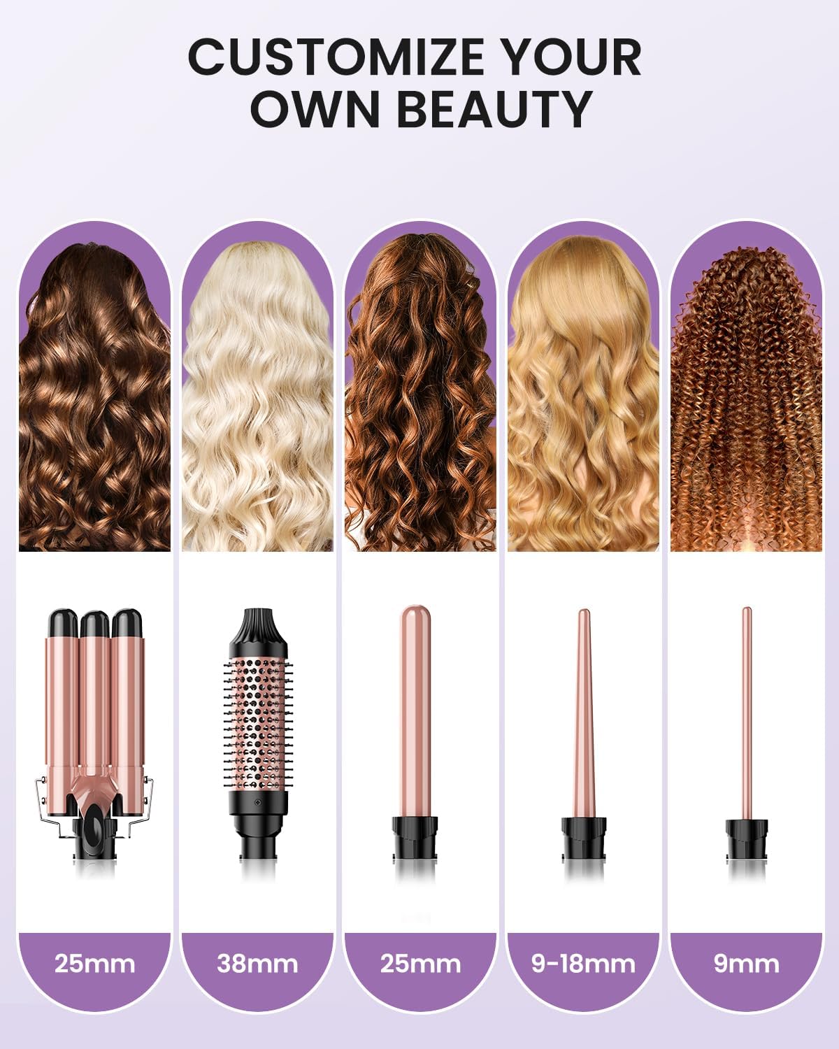 Detalle de Boucleur à Cheveux Ionique BESTOPE PRO 5-en-1 – 3 mèches et peigne chauffant pour des boucles intenses