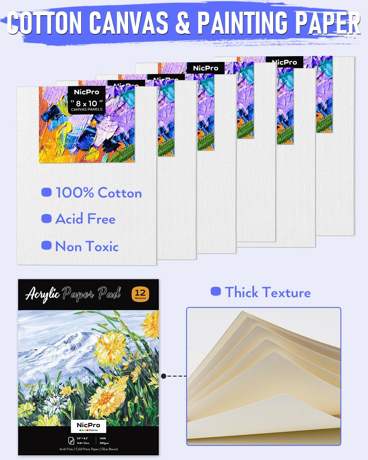Thumbnail 3 de Nicpro Kids Paint Set (34-piece) with Table Easel, 6 Canvas Panels & 12 Acrylic Colours