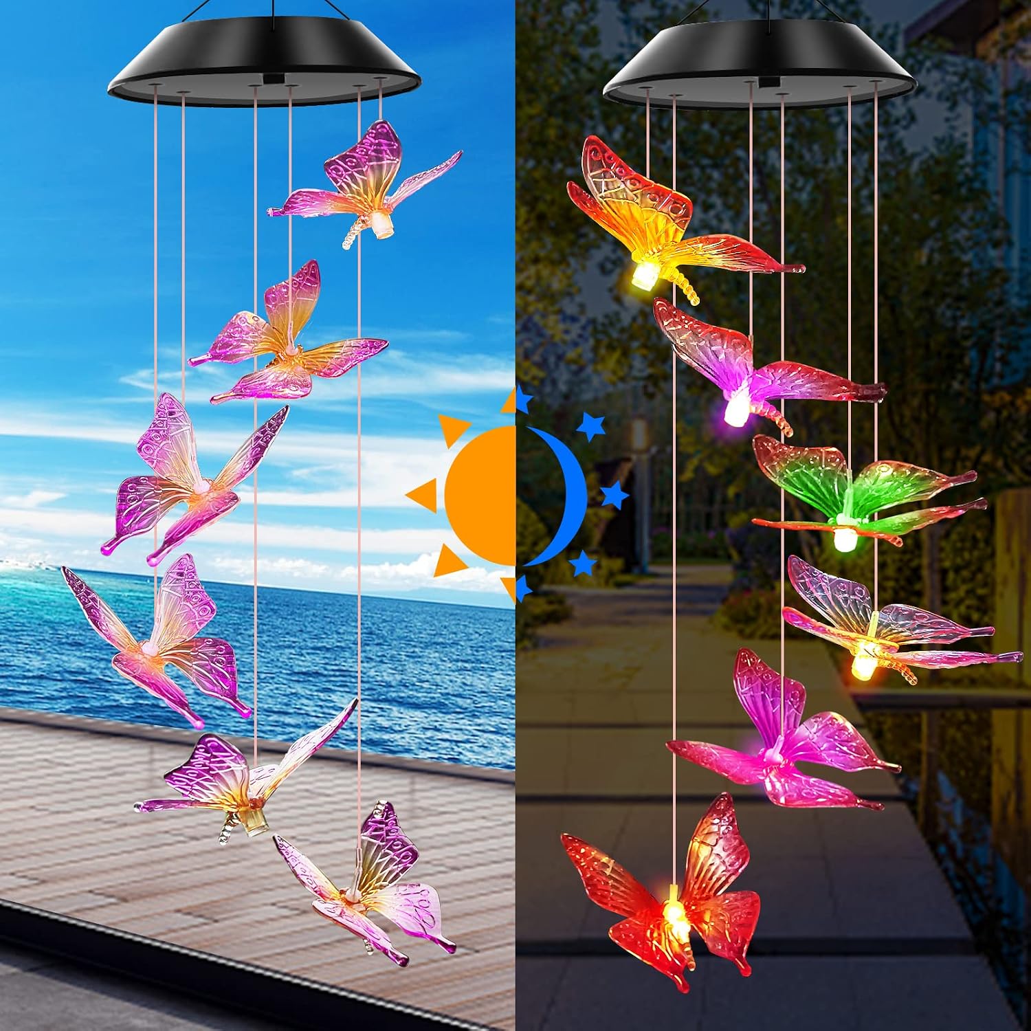 Detalle de WENANA Solar Wind Chime, Purple Butterfly