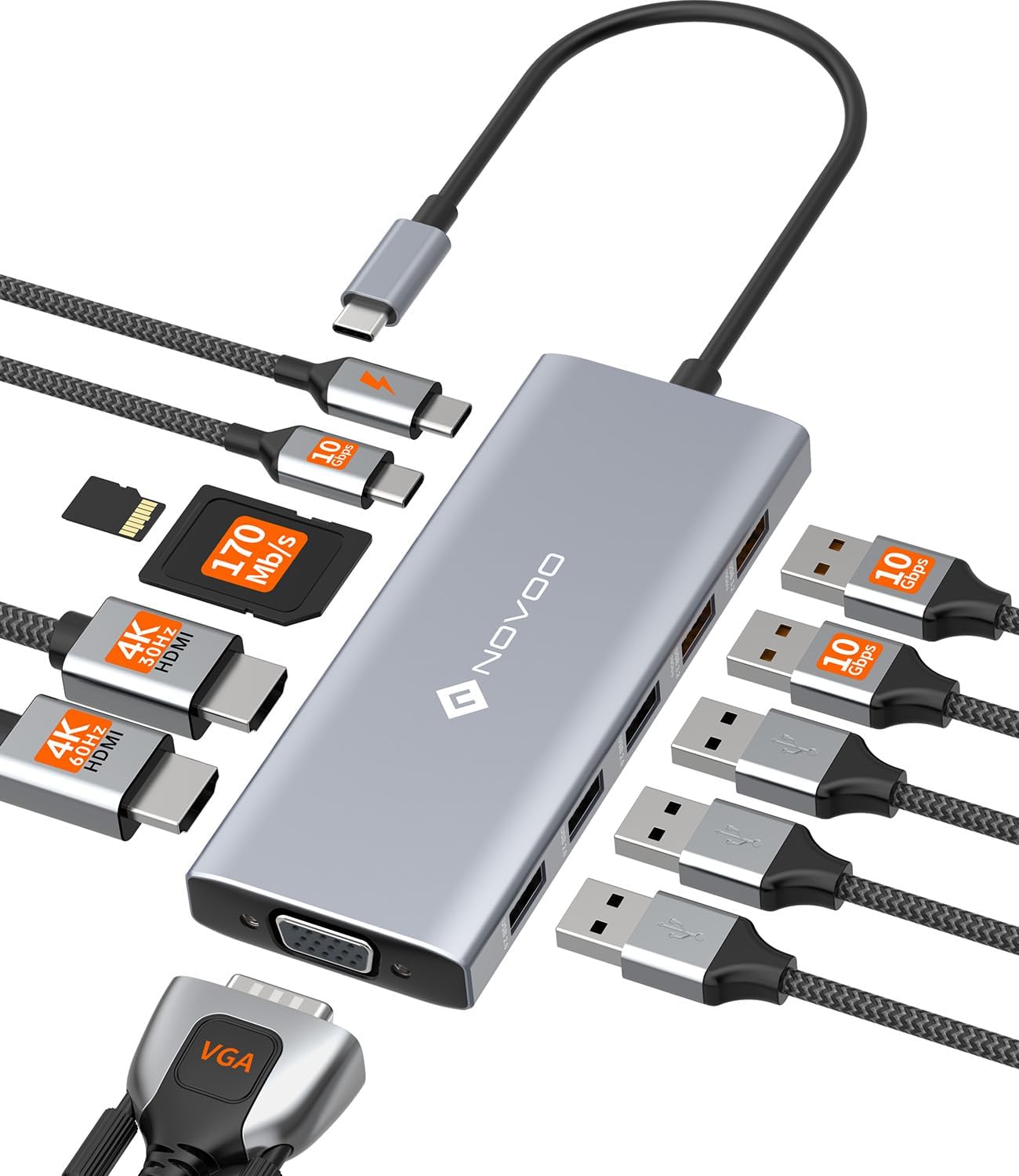 Detalle de NOVOO USB C Docking Station 12‑in‑1 100W PD