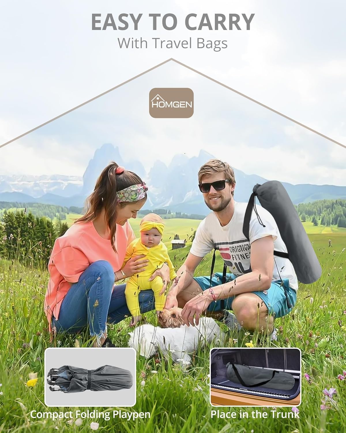 Thumbnail 5 de HOMGEN Foldable Pop Up Playpen 144x103cm with Detachable UV Cover