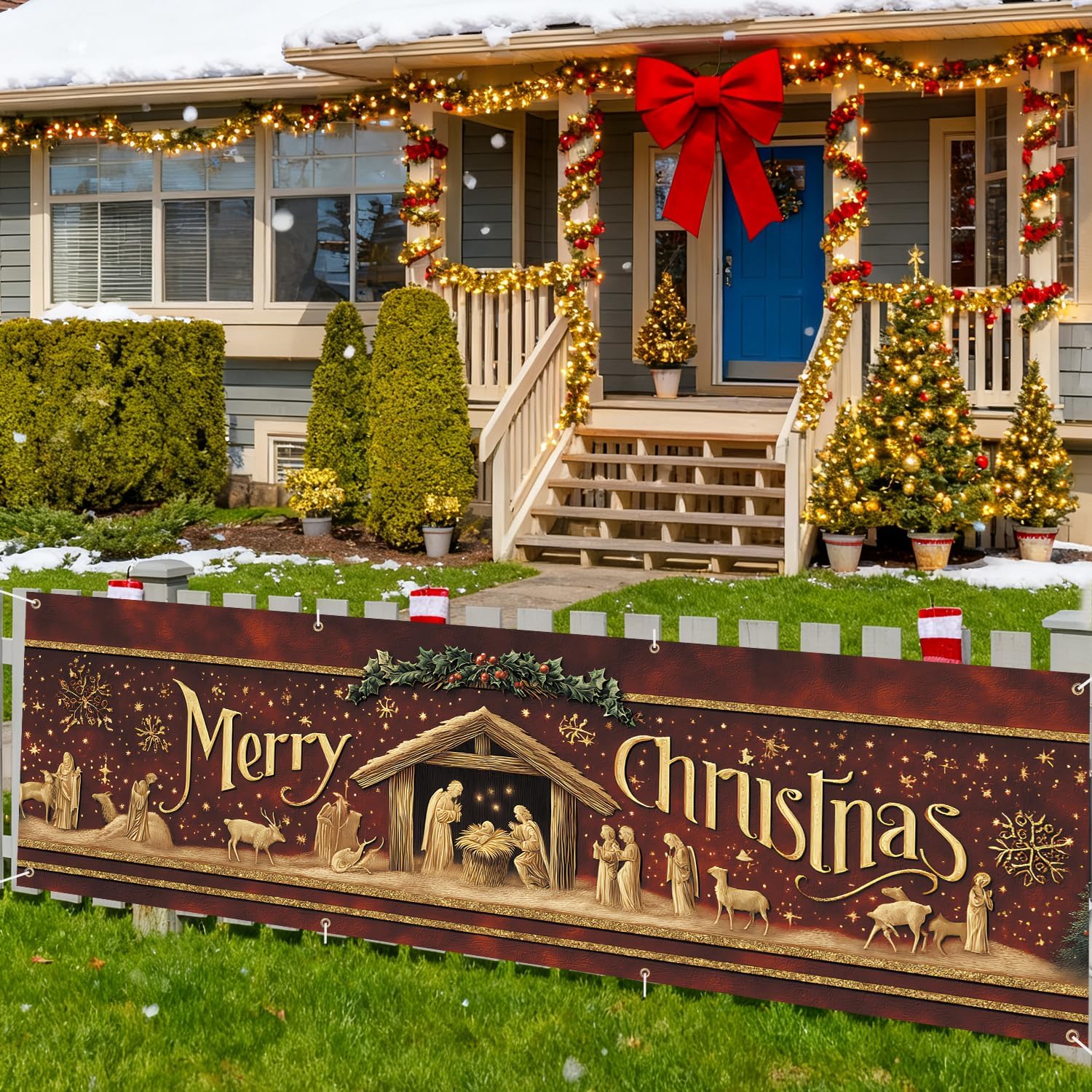 Thumbnail 5 de CRYSLOVE „Frohe Weihnachten“ Weihnachtsbanner für Balkon, Outdoor & Indoor – 300 x 90 cm