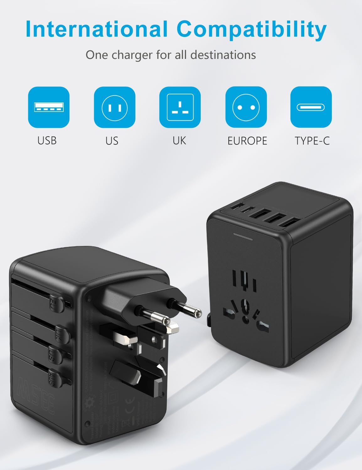 Detalle 2 de Amoner 35W Adaptador Universal de Viaje 🌍 con USB