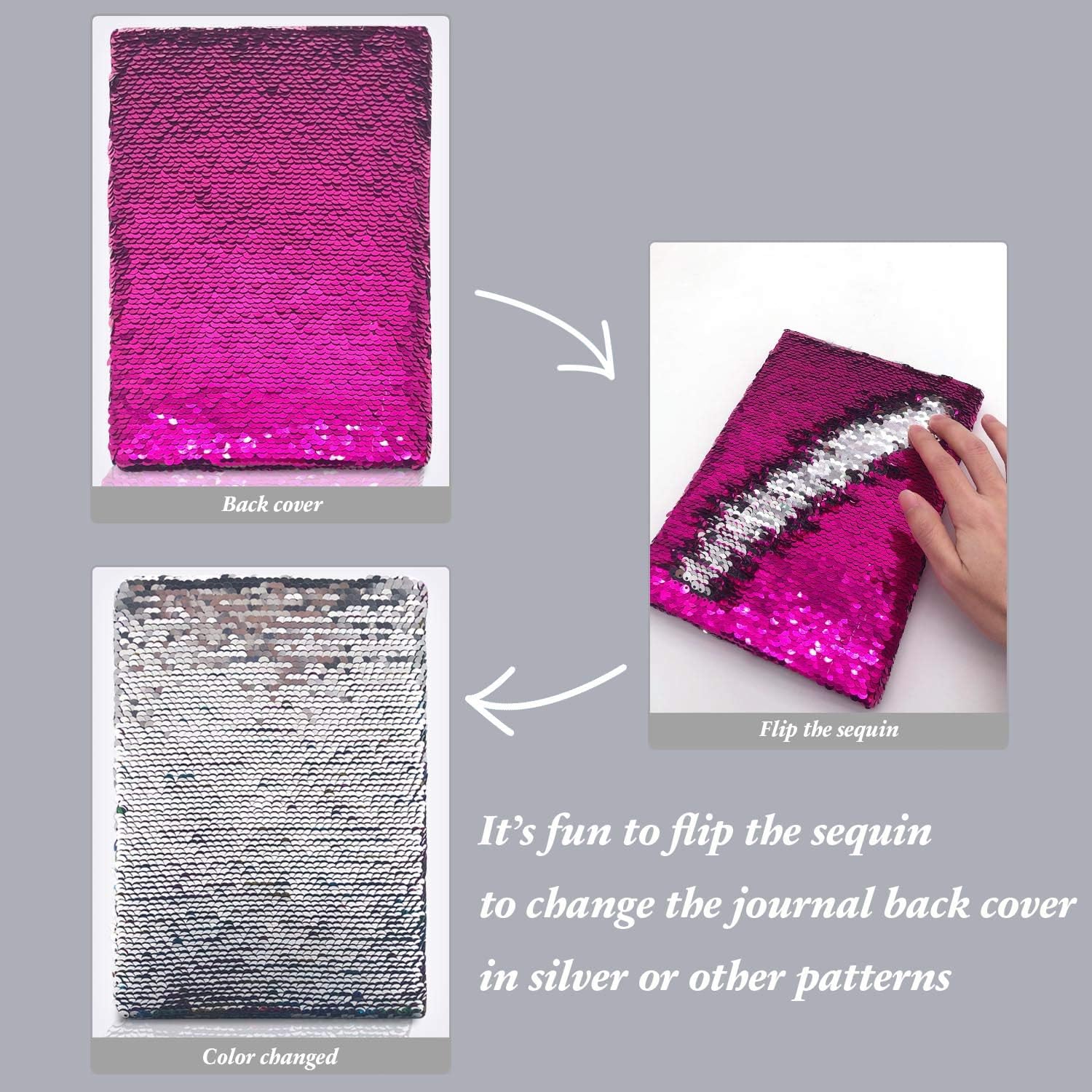 Thumbnail 2 de GINMLYDA Sequin Secret Diary 8.5x5.5 in pink heart 📔