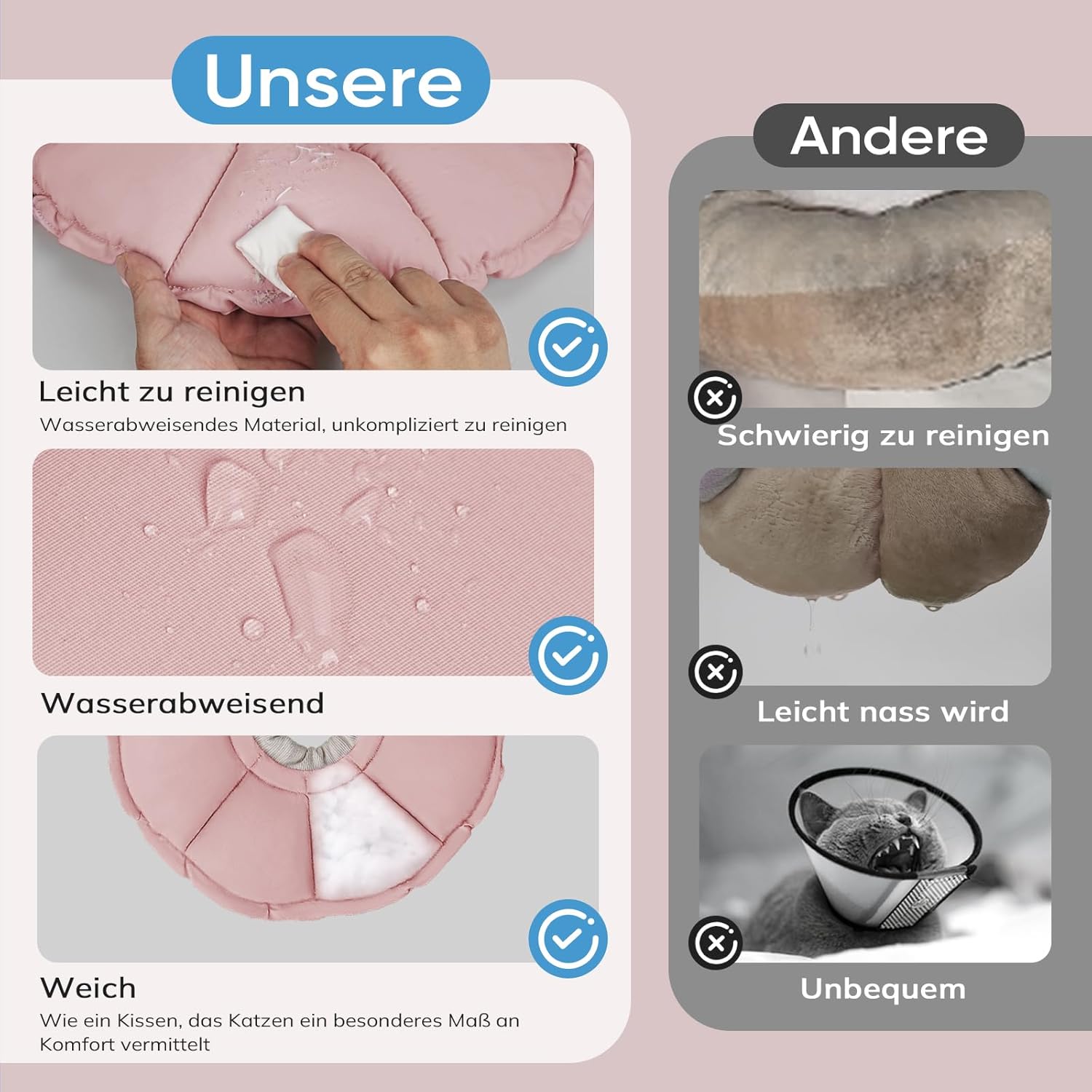 Thumbnail 3 de Supet verstellbare Genesungshalskrause für Katzen – weich, wasserdicht und mit Blumenmuster (Rosa, L)