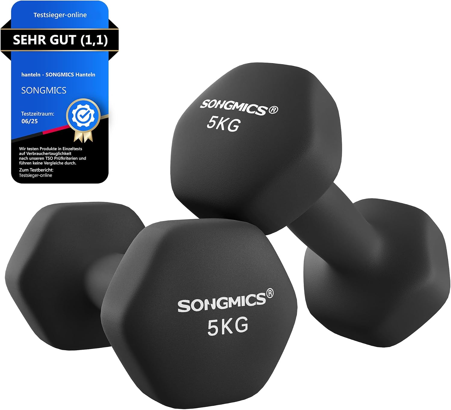 Detalle de SONGMICS Hanteln – 2 x 5 kg Hexagon Kurzhanteln mit Neopren-Beschichtung