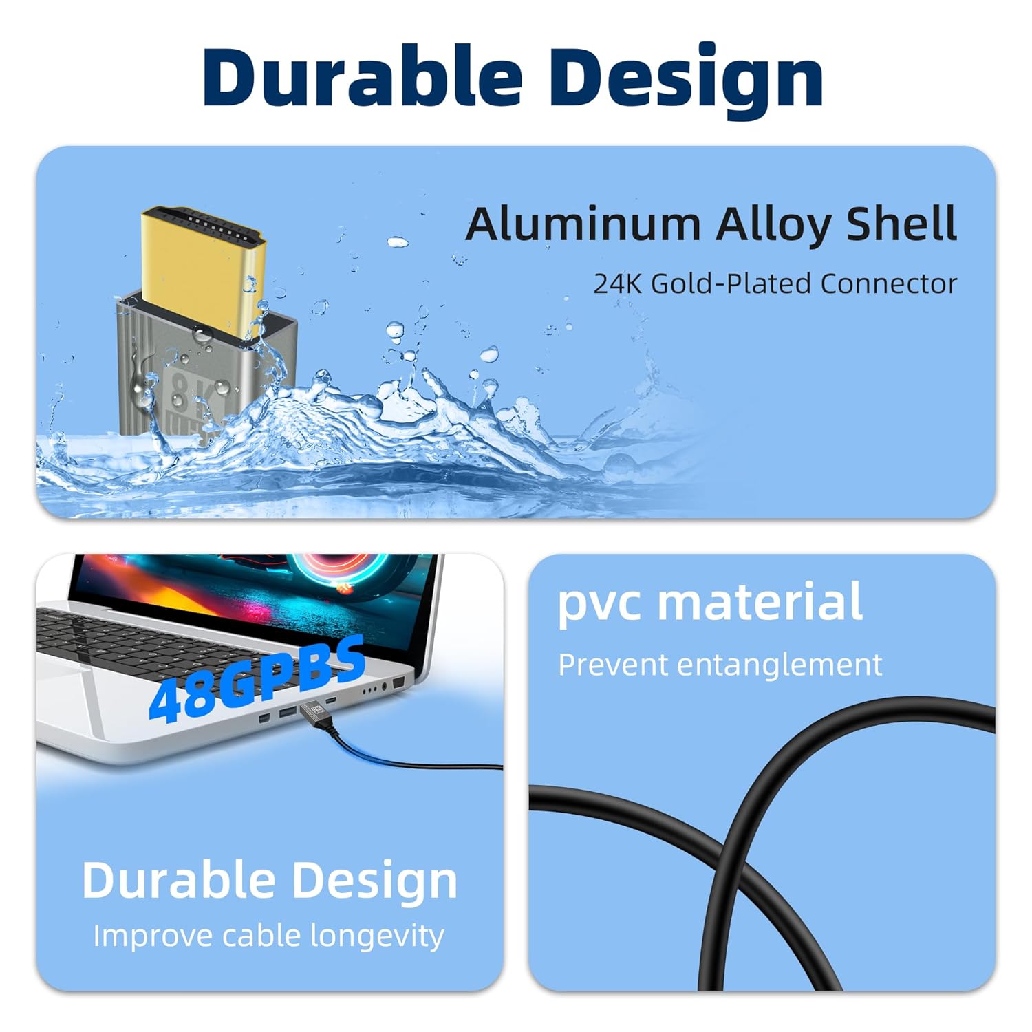 Thumbnail 6 de RIIEYOCA 8K Micro HDMI to HDMI Adapter Cable (90° up-angle, 1m) for 4K@120Hz and 8K@60Hz