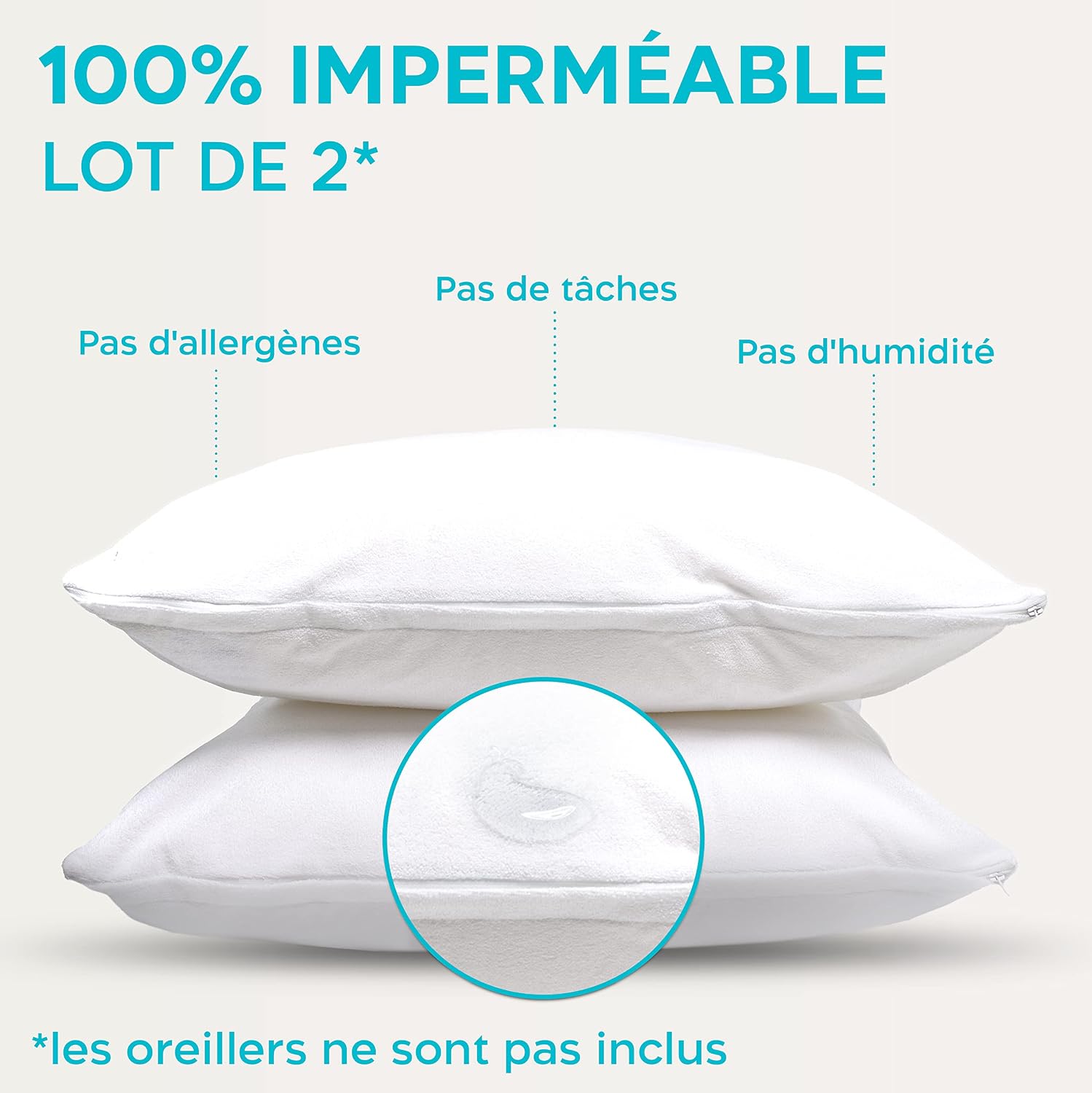 Detalle 2 de Protege Oreiller 40x60 - Lot de 2 Housse Oreiller Impermeable Twinzen