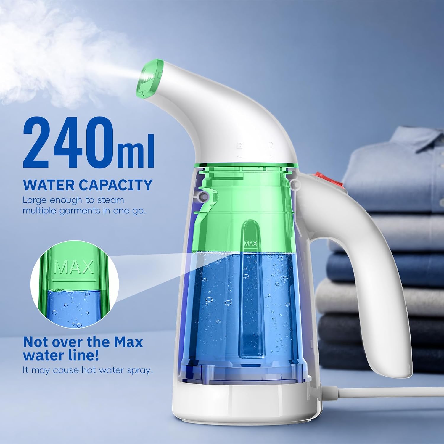Thumbnail 5 de OGHom HL6 Handheld Clothes Steamer, 240 mL, 700W, Soft Green