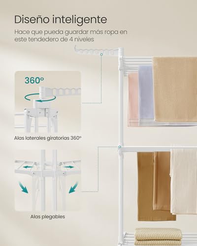 Detalle de SONGMICS Tendedero Plegable de 4 Niveles con Ruedas y Alas Plegables