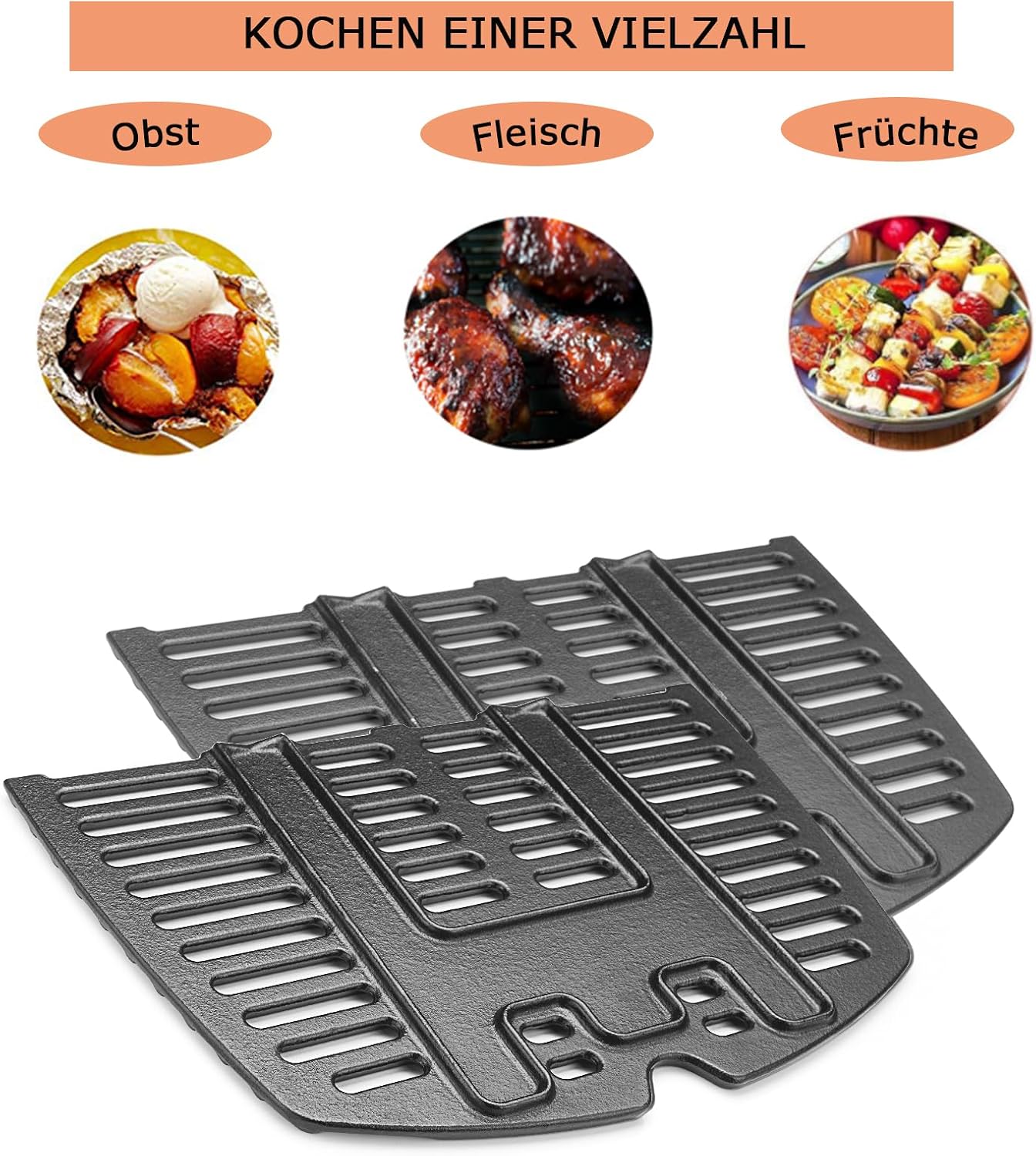 Detalle de 7646 Gusseisen Grillrost für Weber Q300/ Q320/ Q3000/ Q3100/ Q3200 – 2er Pack, 45,2 × 31,75 cm je Rost (63,5 × 45,2 cm Gesamt)