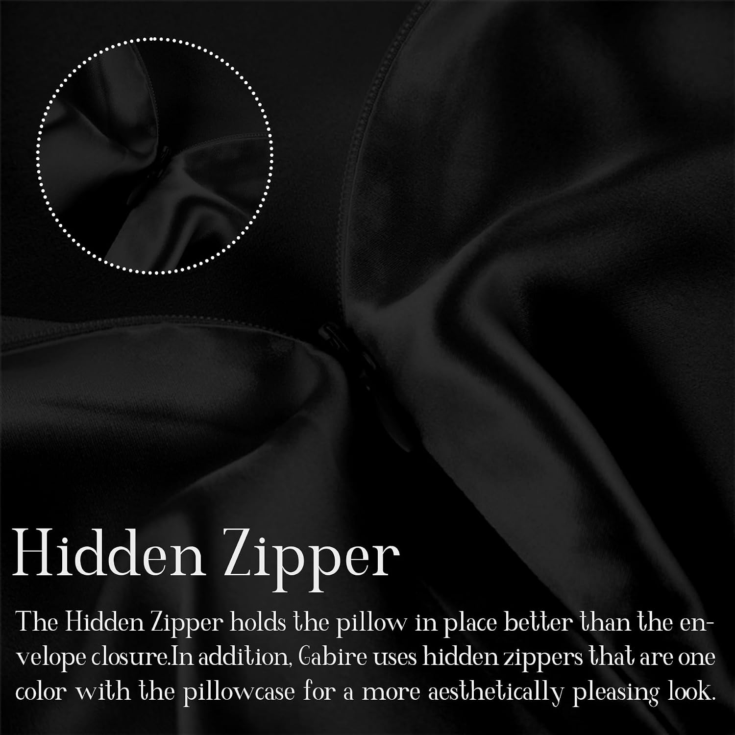 Detalle de Gabire Mulberry Silk Pillow Cases (Set of 2) with Hidden Zipper, Black, Standard 20"×26