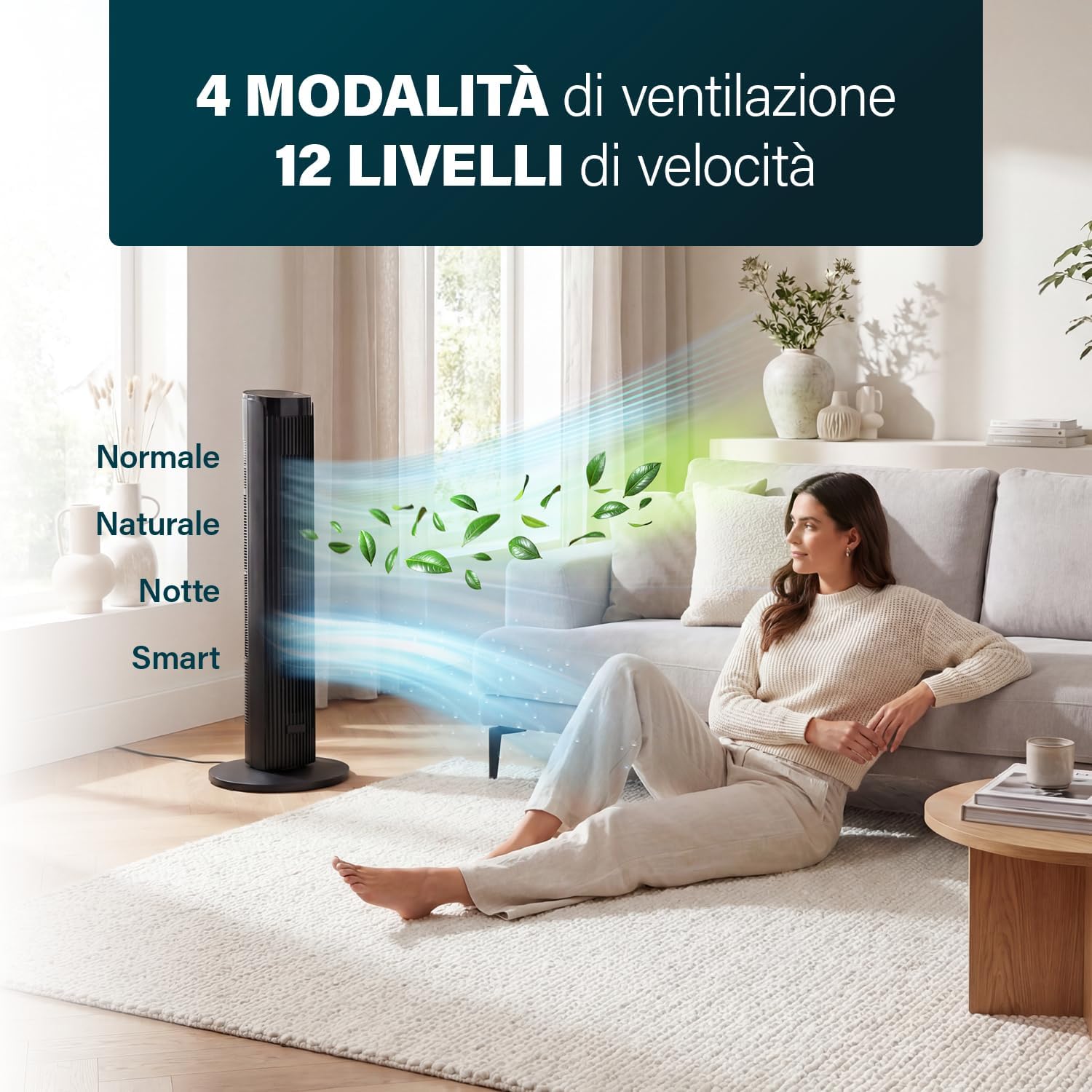 Detalle de Princess Ventilatore a torre Design elegante - 40 W, 91,5 cm, silenzioso e a basso consumo