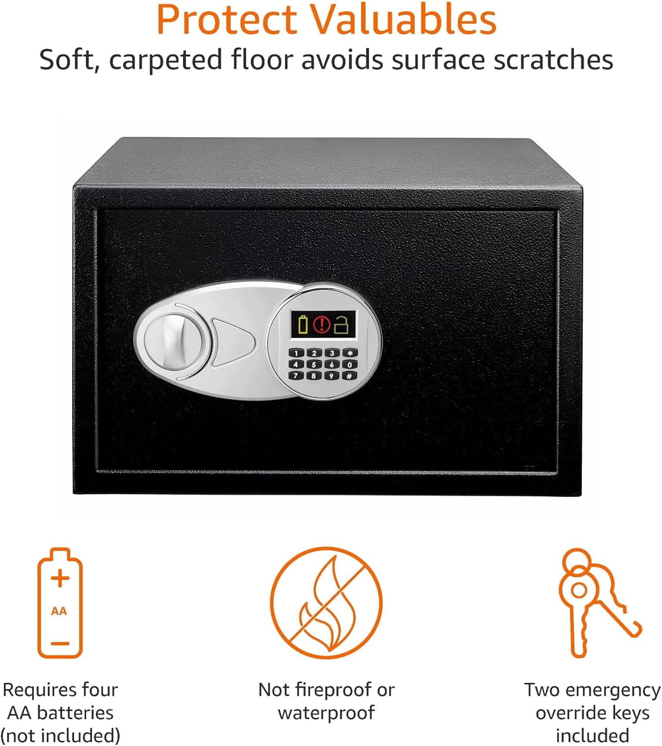 Detalle de Amazon Basics Tresor aus Stahl 34 l – Sicherer Aufbewahrungsort für Bargeld, Schmuck und Papiere