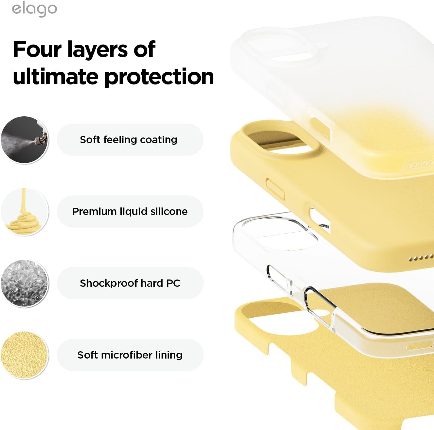 Detalle de Coque silicone elago “Liquide Premium” pour iPhone 16 Plus — protection intégrale antichoc, finition microfibre antirayures (jaune)