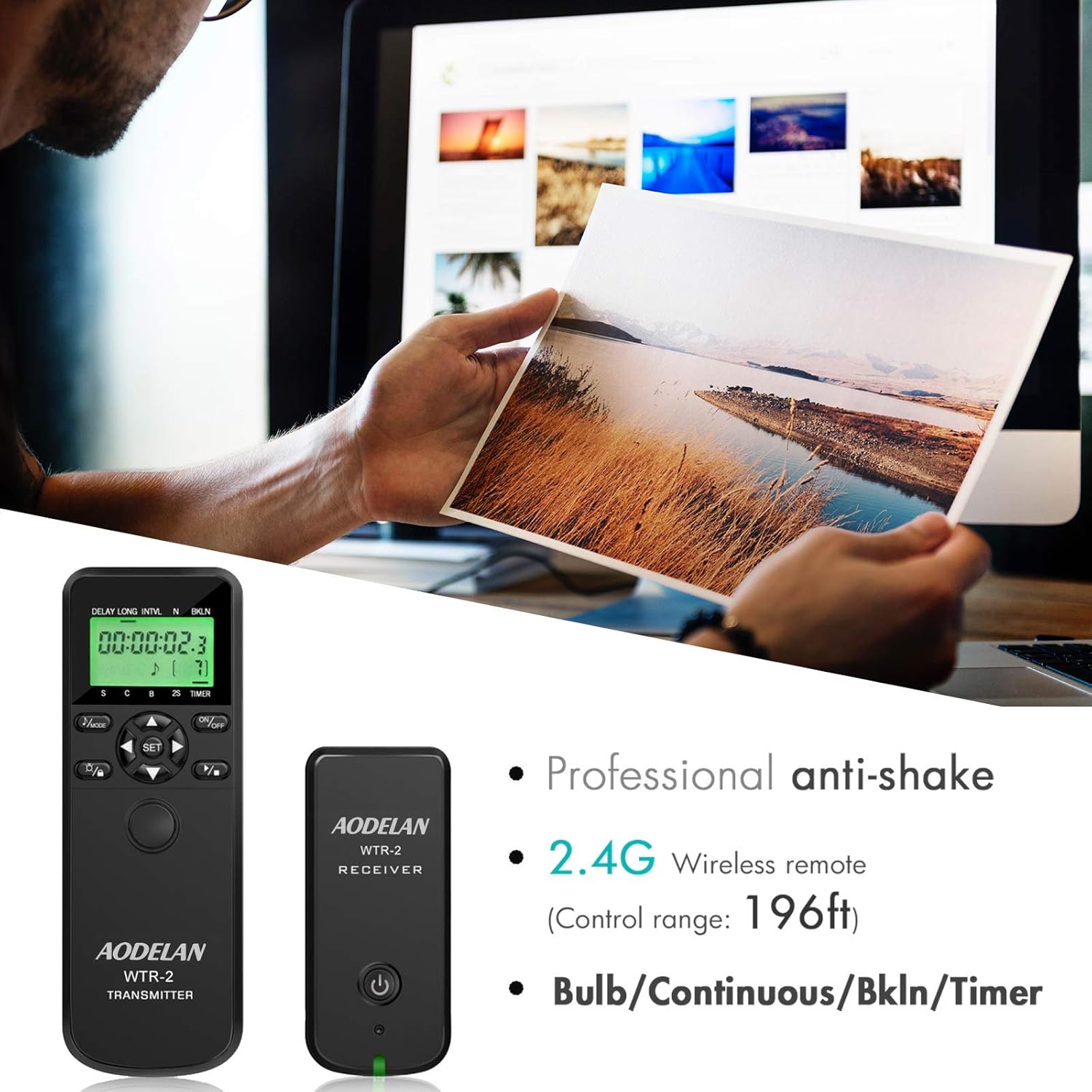 Thumbnail 5 de AODELAN Timer Remote Control Shutter Release Kit for Nikon (D3300/D3200/D750/D610/D7200/D5000/D3100/D500/D700/D810/D850, Z6/Z7, Coolpix P1000)