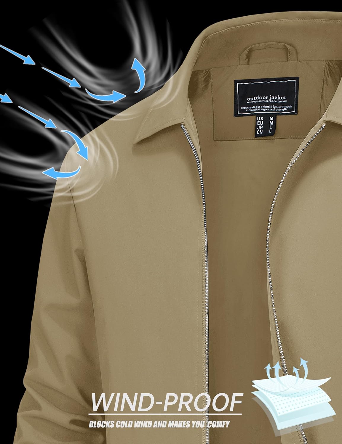 Detalle de MAGNIVIT MT-420 Men's Lightweight Windbreaker Bomber Jacket with Pockets