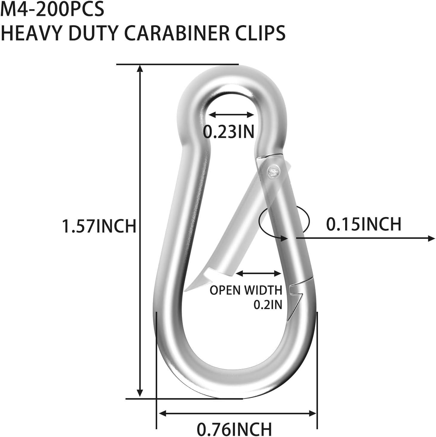 Thumbnail 1 de High-PQ Silver Spring Snap Hook Carabiner (M4, Galvanised Steel) with 50kg Capacity – 4cm, 200 Pack