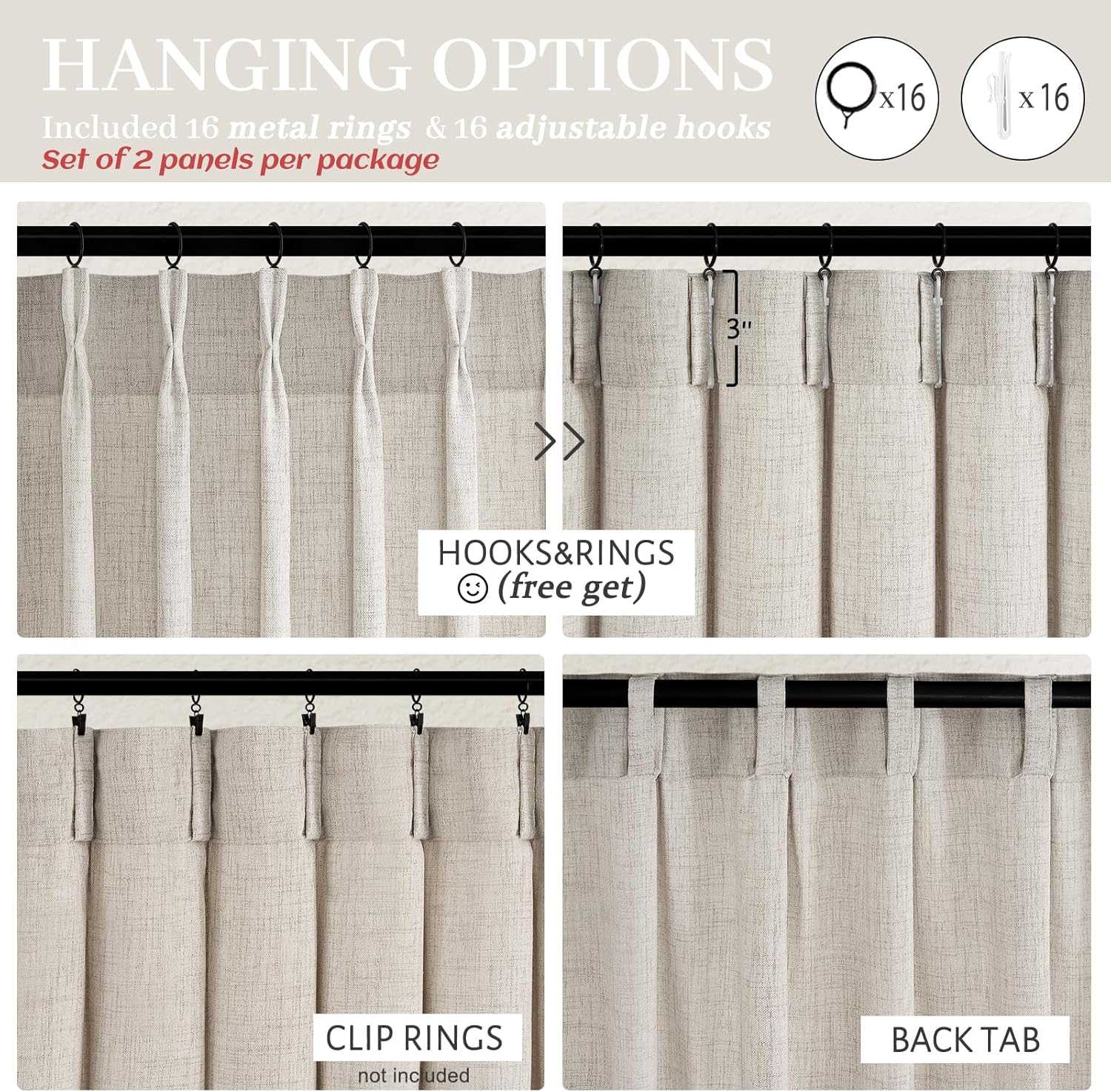 Detalle 2 de Grayish Brown Thick Burlap Semi Sheer Curtains 96 Inches Long – 2 Panels Set