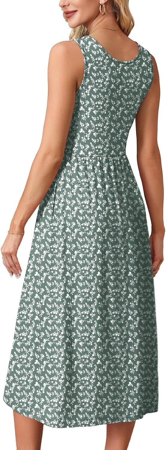 Detalle de WIHOLL Summer Dresses for Women: Flowy Midi Dress with Pockets