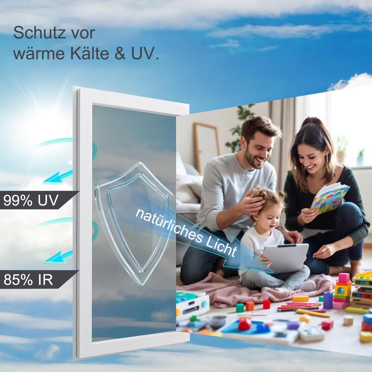Detalle 2 de Gutsurge Spiegelfolie Fenster Sichtschutz 90x400 cm – Sonnenschutz & UV-Schutz, einseitig reflektierend