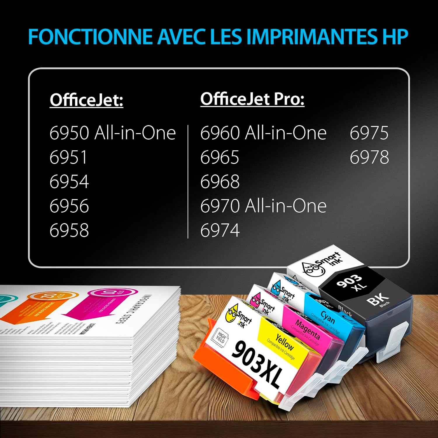 Thumbnail 1 de Smart Ink Pack de cartouches compatibles HP 903 XL (903XL) – 4 couleurs : Noir XL, Cyan, Magenta, Jaune